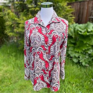 CHICO’S Effortless Marvelous Mix Rita Shirt 100% Cotton Red Paisley Sz 0 Small